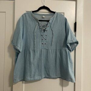 EUC Old Navy Lace-Up Chambray Top